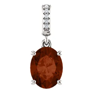 14k White Gold 9x7mm Mozambique Garnet & .03 CTW Diamond Pendant