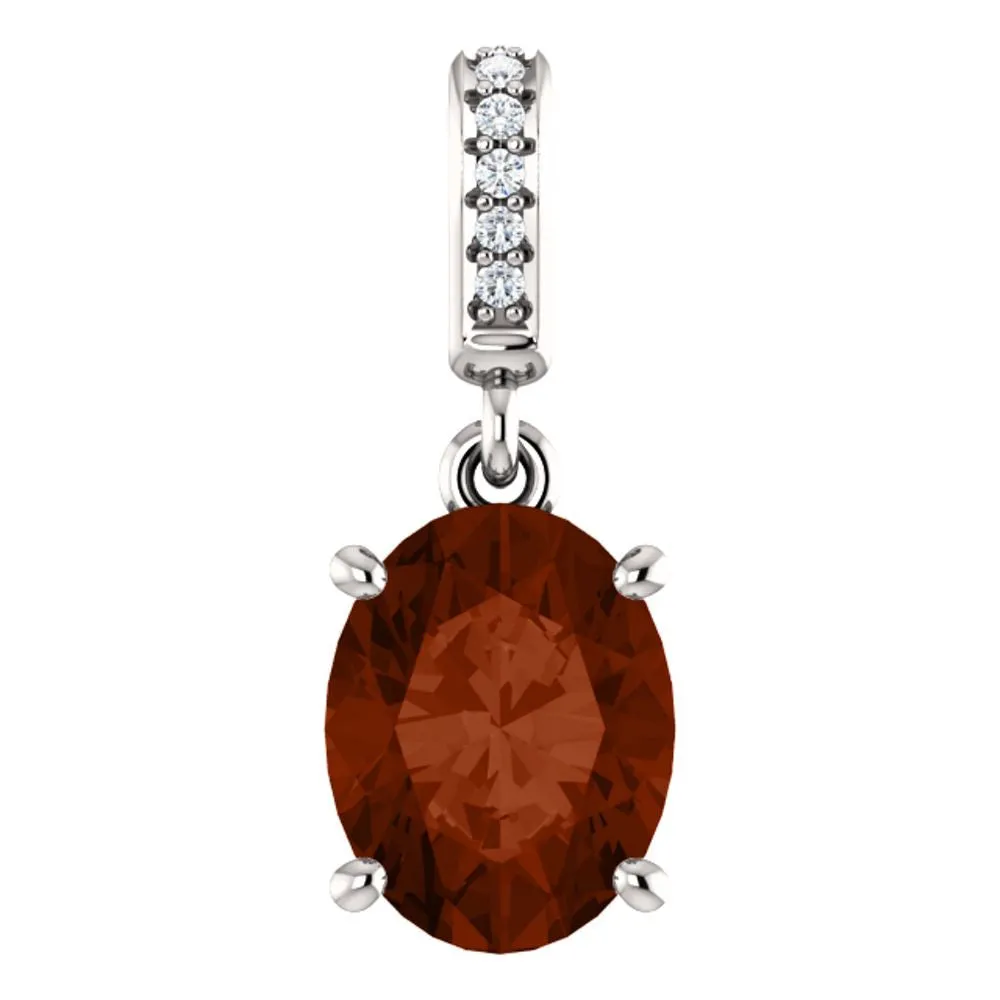 14k White Gold 9x7mm Mozambique Garnet & .03 CTW Diamond Pendant