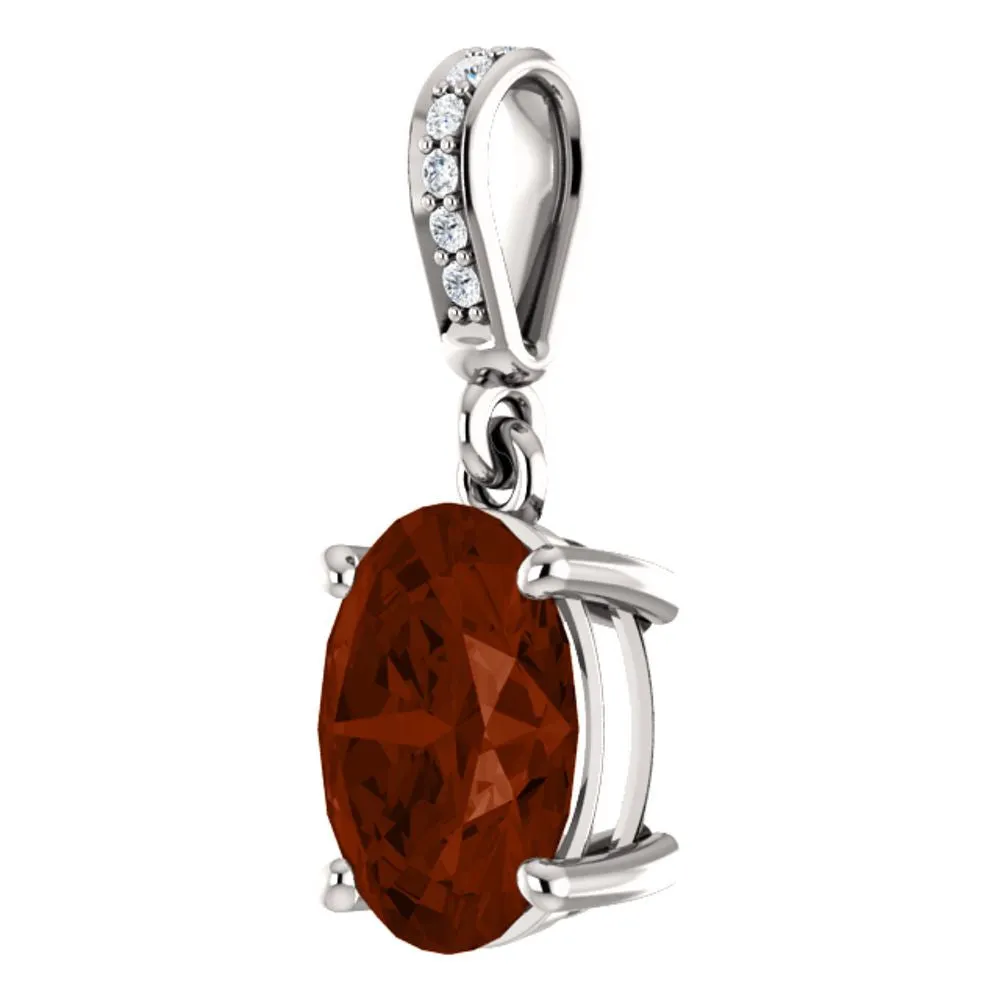 14k White Gold 9x7mm Mozambique Garnet & .03 CTW Diamond Pendant