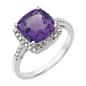 14k White Gold Amethyst & .03 CTW Diamond Ring, Size 7