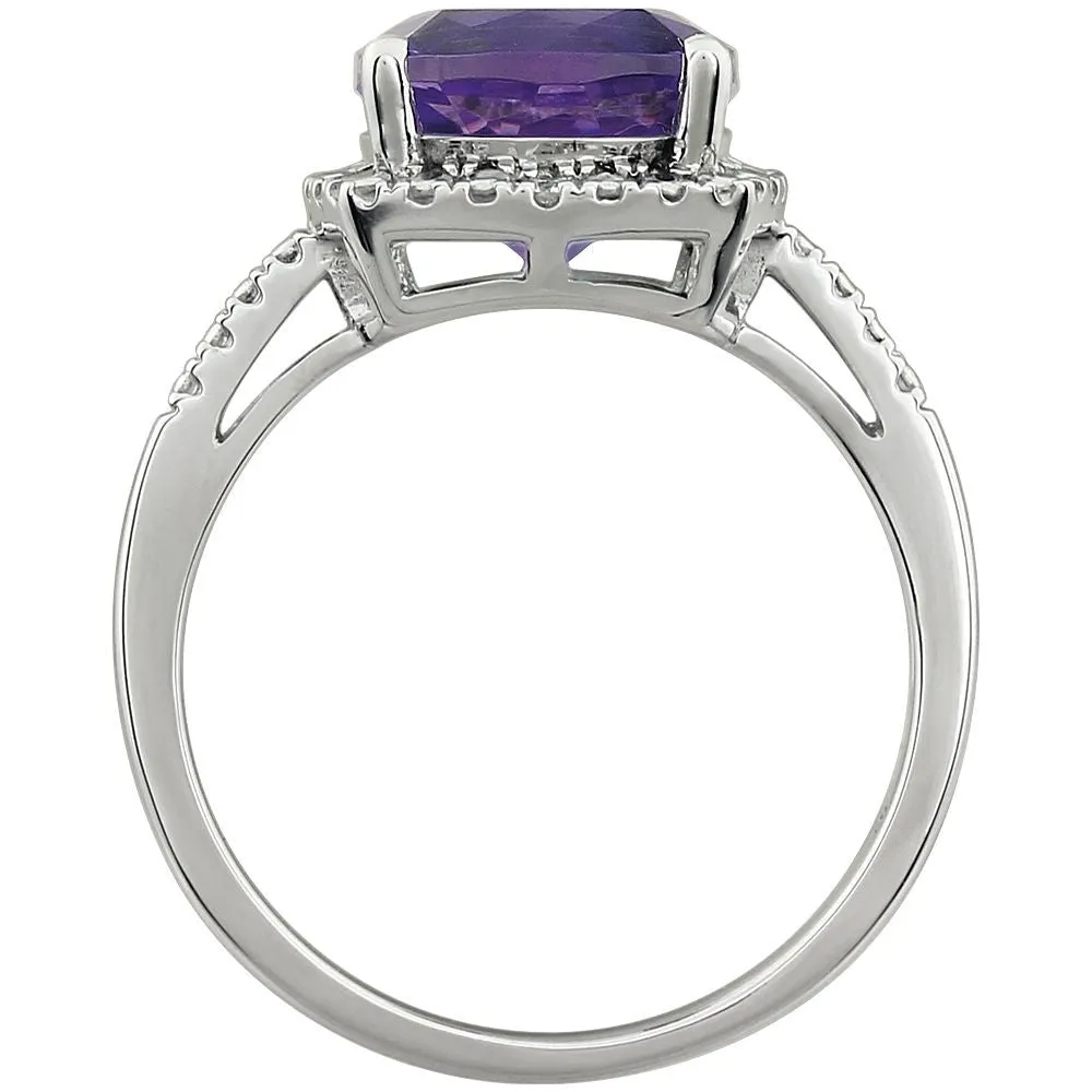 14k White Gold Amethyst & .03 CTW Diamond Ring, Size 7