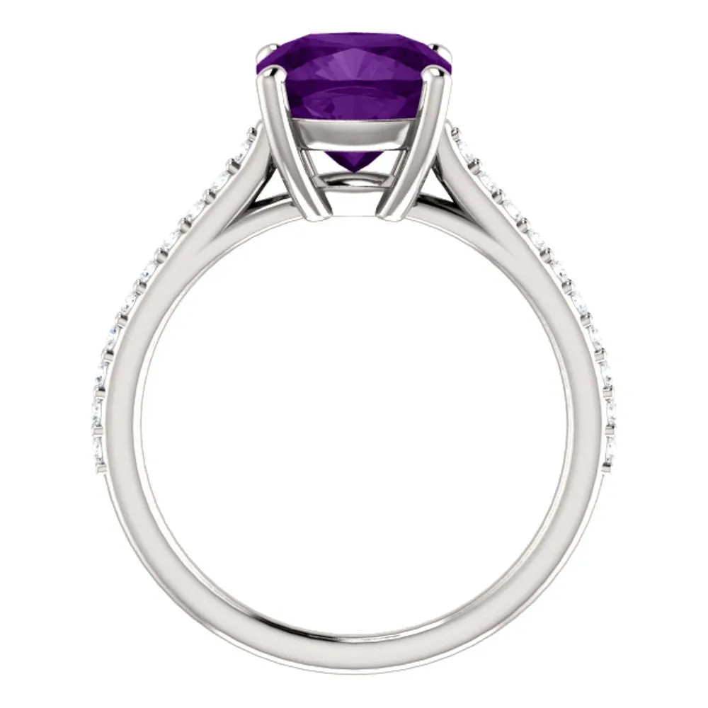 14k White Gold Amethyst & 1/5 CTW Diamond Ring, Size 7