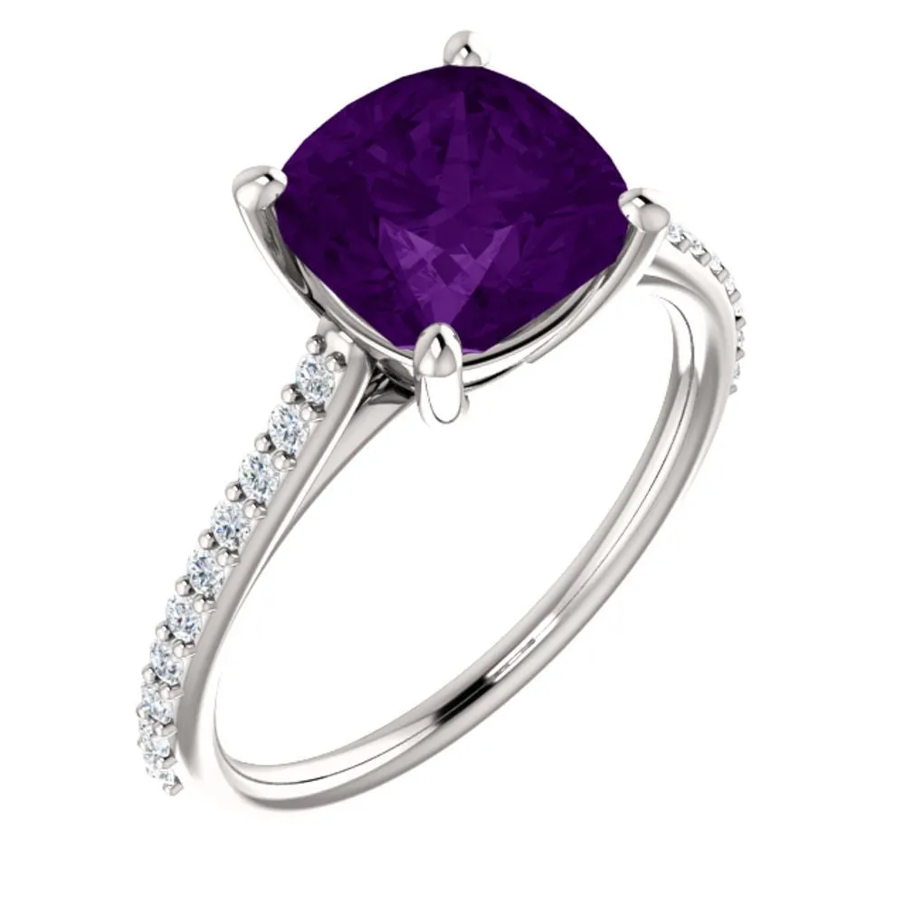 14k White Gold Amethyst & 1/5 CTW Diamond Ring, Size 7