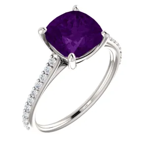 14k White Gold Amethyst & 1/5 CTW Diamond Ring, Size 7