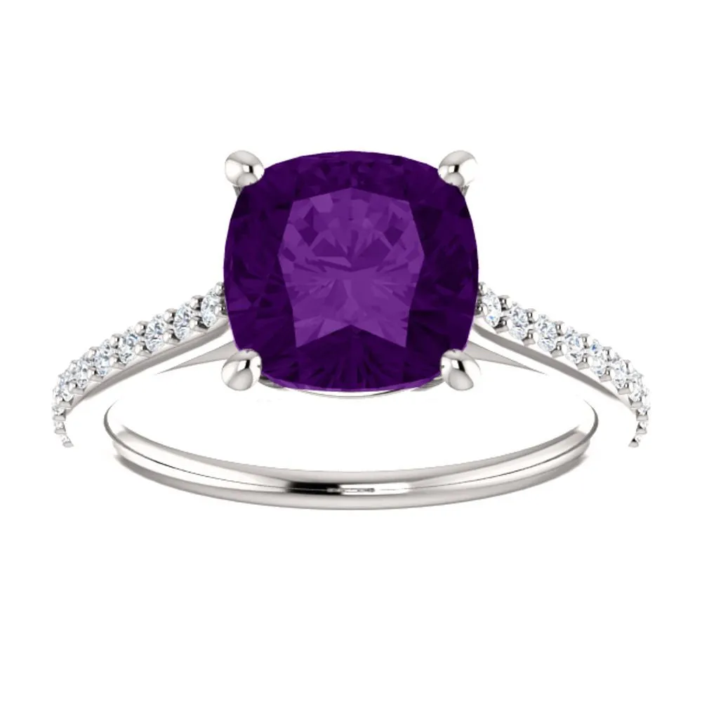 14k White Gold Amethyst & 1/5 CTW Diamond Ring, Size 7