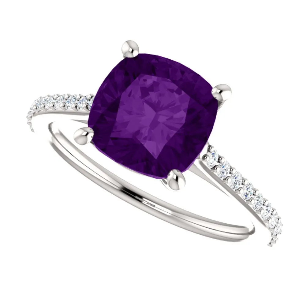 14k White Gold Amethyst & 1/5 CTW Diamond Ring, Size 7