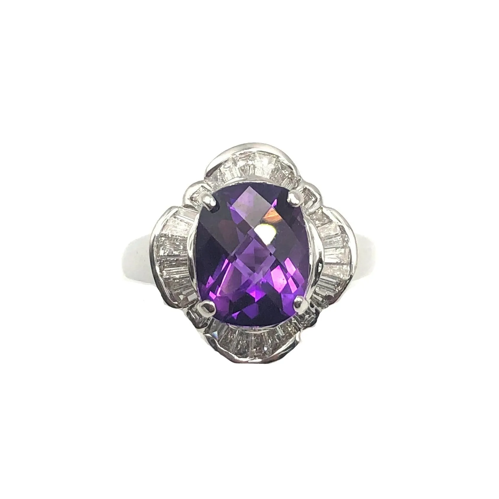 14k White Gold Amethyst and Diamond Ring
