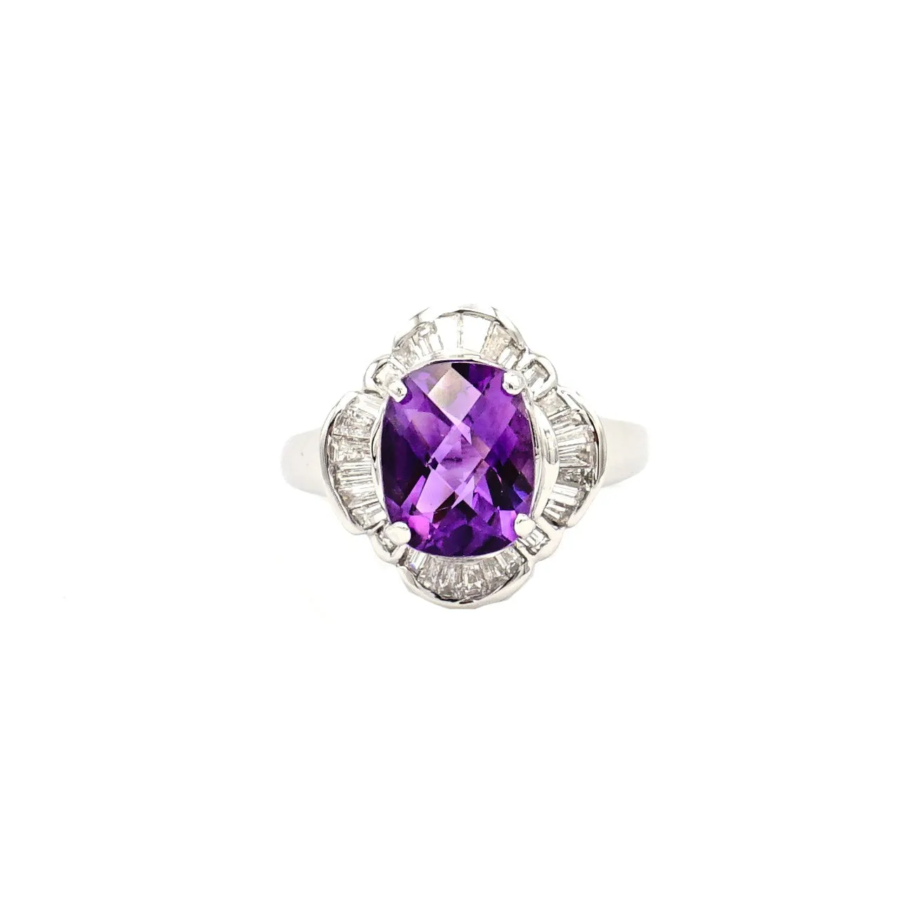 14k White Gold Amethyst and Diamond Ring