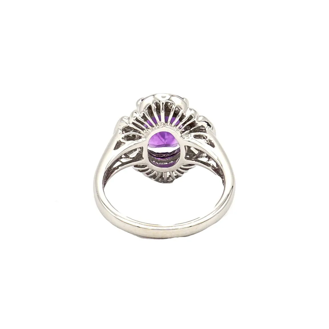 14k White Gold Amethyst and Diamond Ring