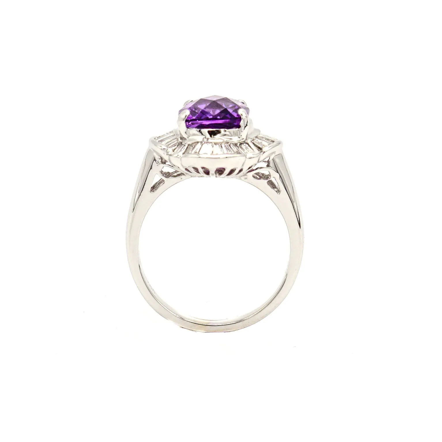 14k White Gold Amethyst and Diamond Ring