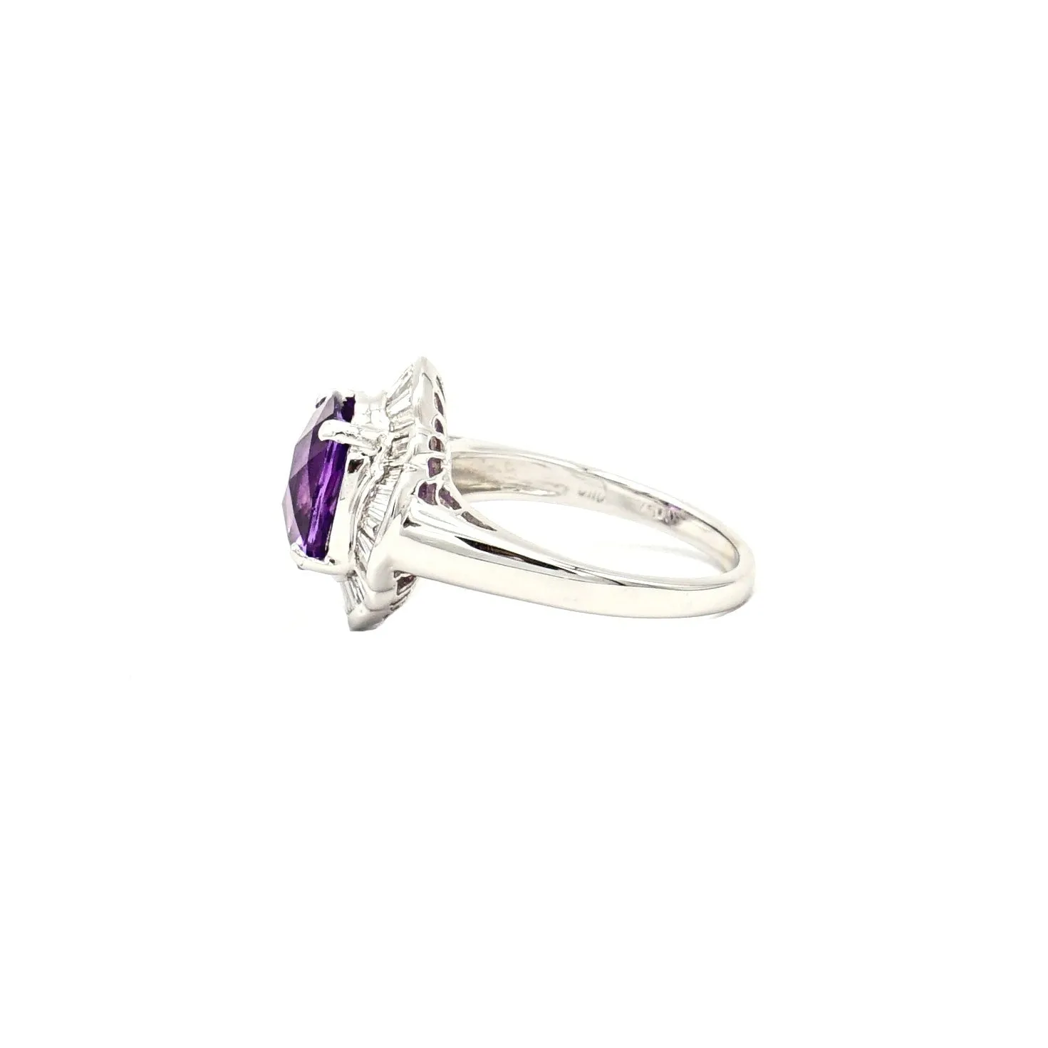 14k White Gold Amethyst and Diamond Ring