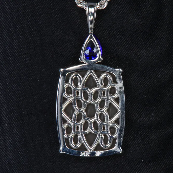 14k White Gold Ammonite and Tanzanite Pendant 19.68 Carats