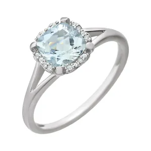 14k White Gold Aquamarine & .05 CTW Diamond Ring, Size 7