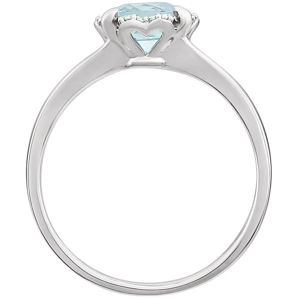 14k White Gold Aquamarine & .05 CTW Diamond Ring, Size 7