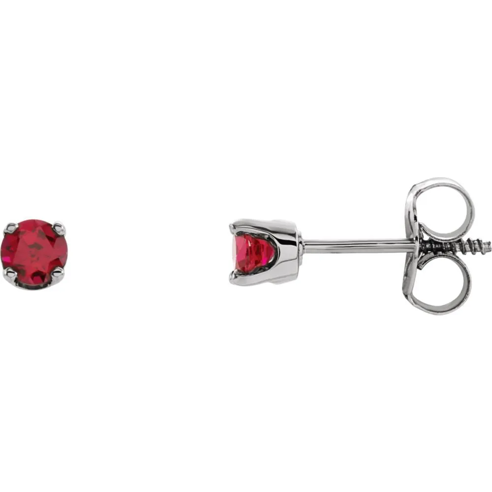 14k White Gold Chatham® Lab-Grown Ruby Youth Earrings