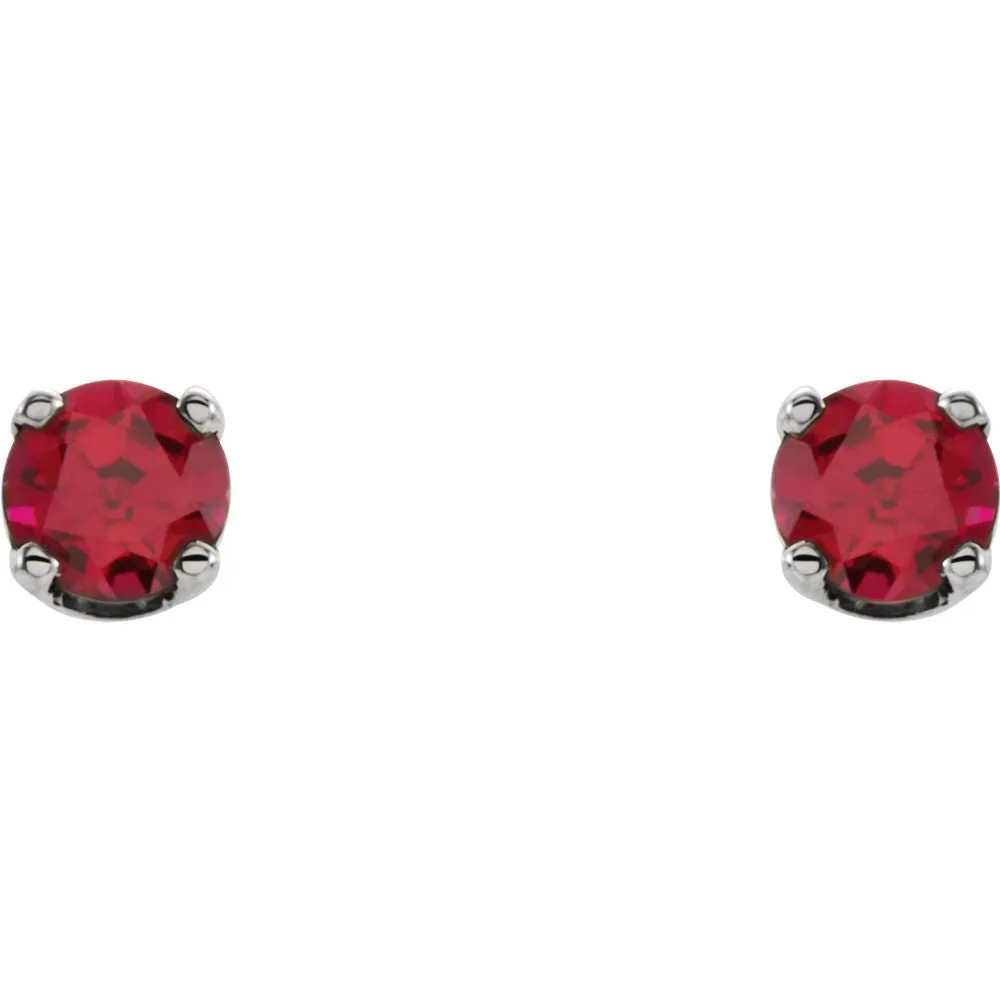14k White Gold Chatham® Lab-Grown Ruby Youth Earrings