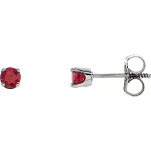 14k White Gold Chatham® Lab-Grown Ruby Youth Earrings