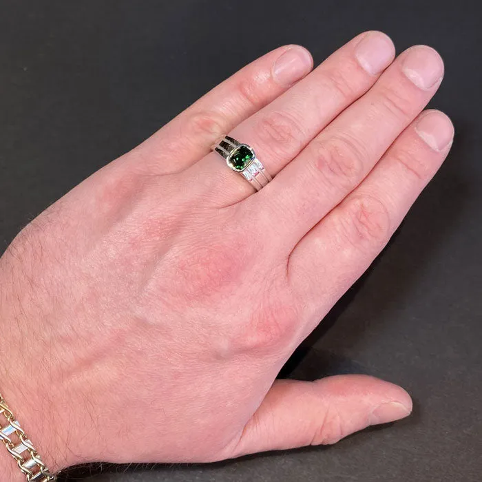 14K White Gold Chrome Tourmaline Gent's Ring 1.19 Carats