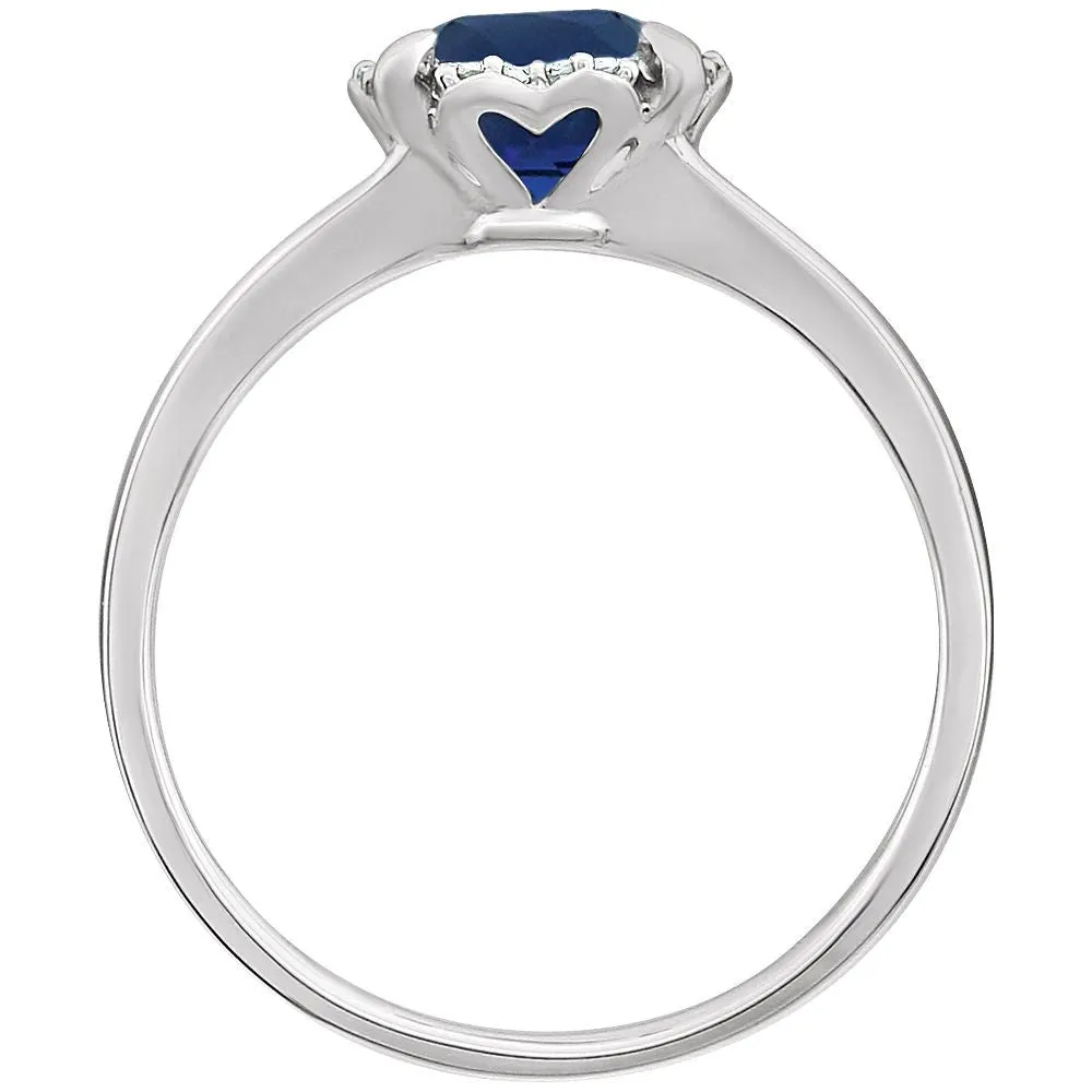 14k White Gold Created Blue Sapphire & .05 CTW Diamond Ring, Size 7