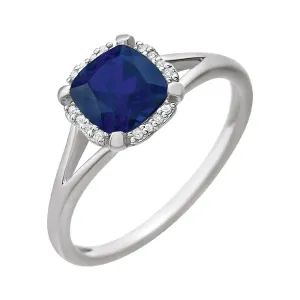 14k White Gold Created Blue Sapphire & .05 CTW Diamond Ring, Size 7