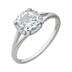 14k White Gold Created White Sapphire & .05 CTW Diamond Ring, Size 7