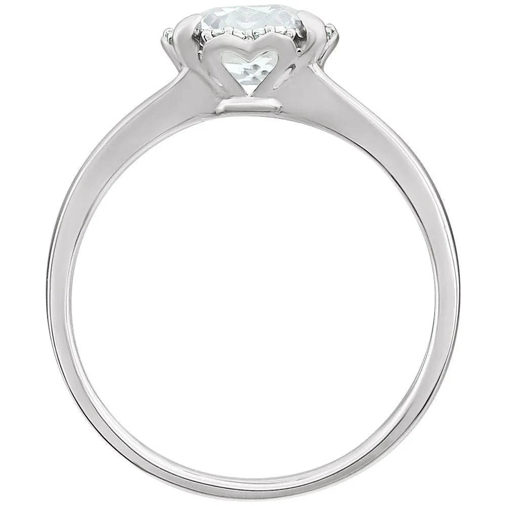 14k White Gold Created White Sapphire & .05 CTW Diamond Ring, Size 7