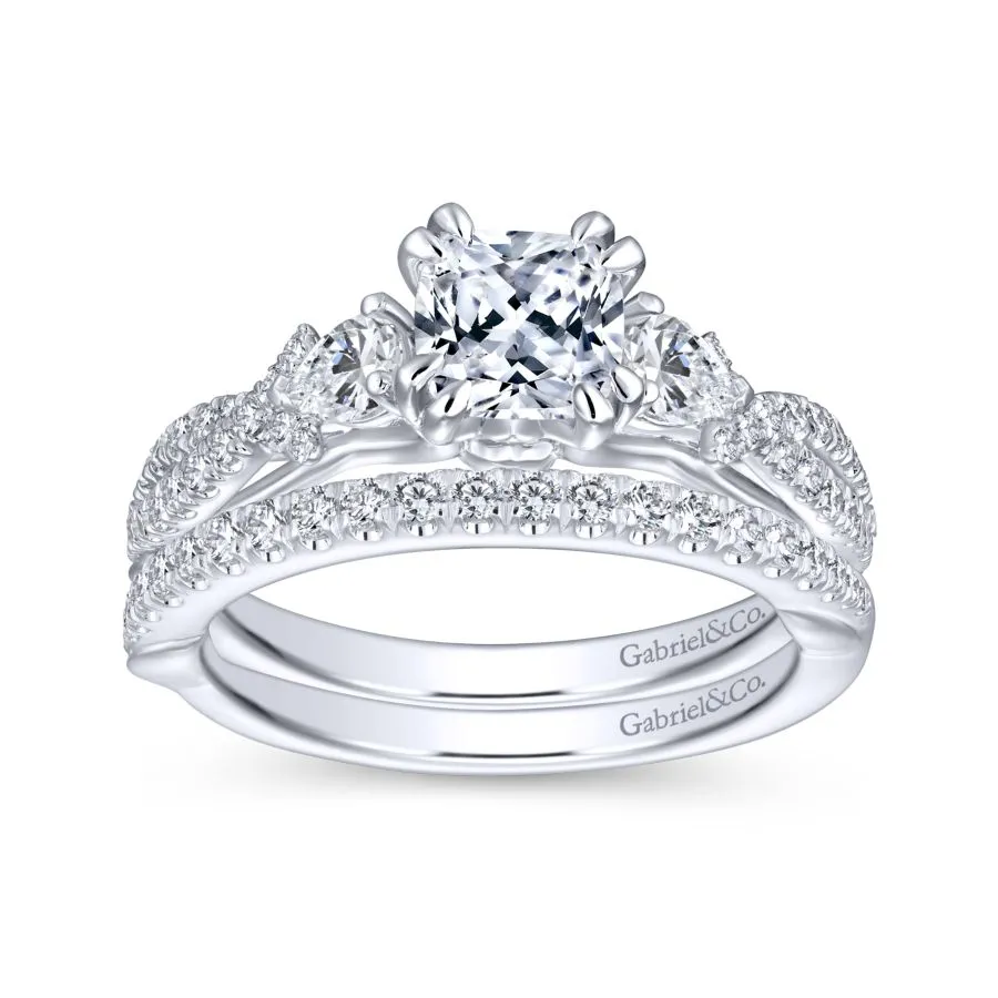 14K White Gold Cushion Cut Three Stone Diamond Engagement Ring