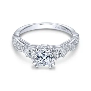 14K White Gold Cushion Cut Three Stone Diamond Engagement Ring