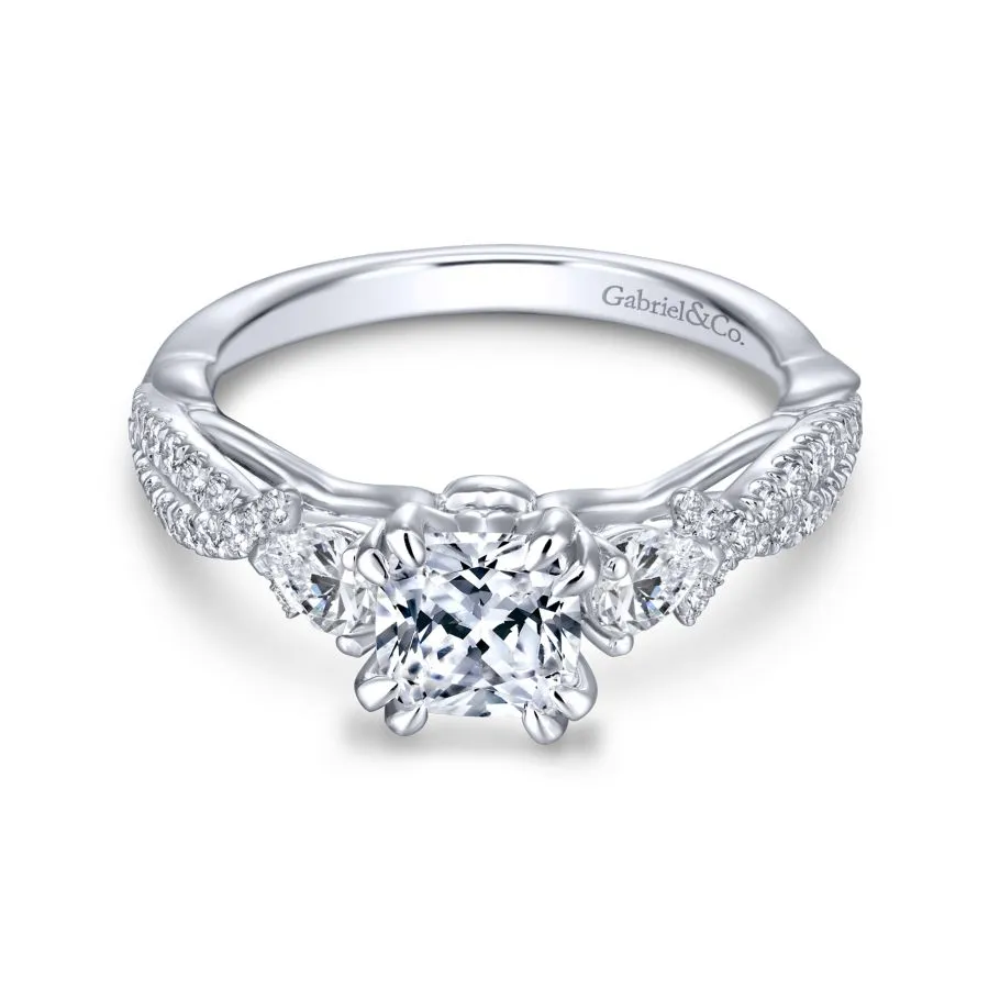 14K White Gold Cushion Cut Three Stone Diamond Engagement Ring