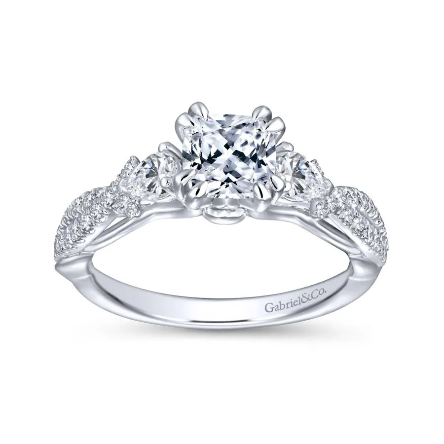 14K White Gold Cushion Cut Three Stone Diamond Engagement Ring