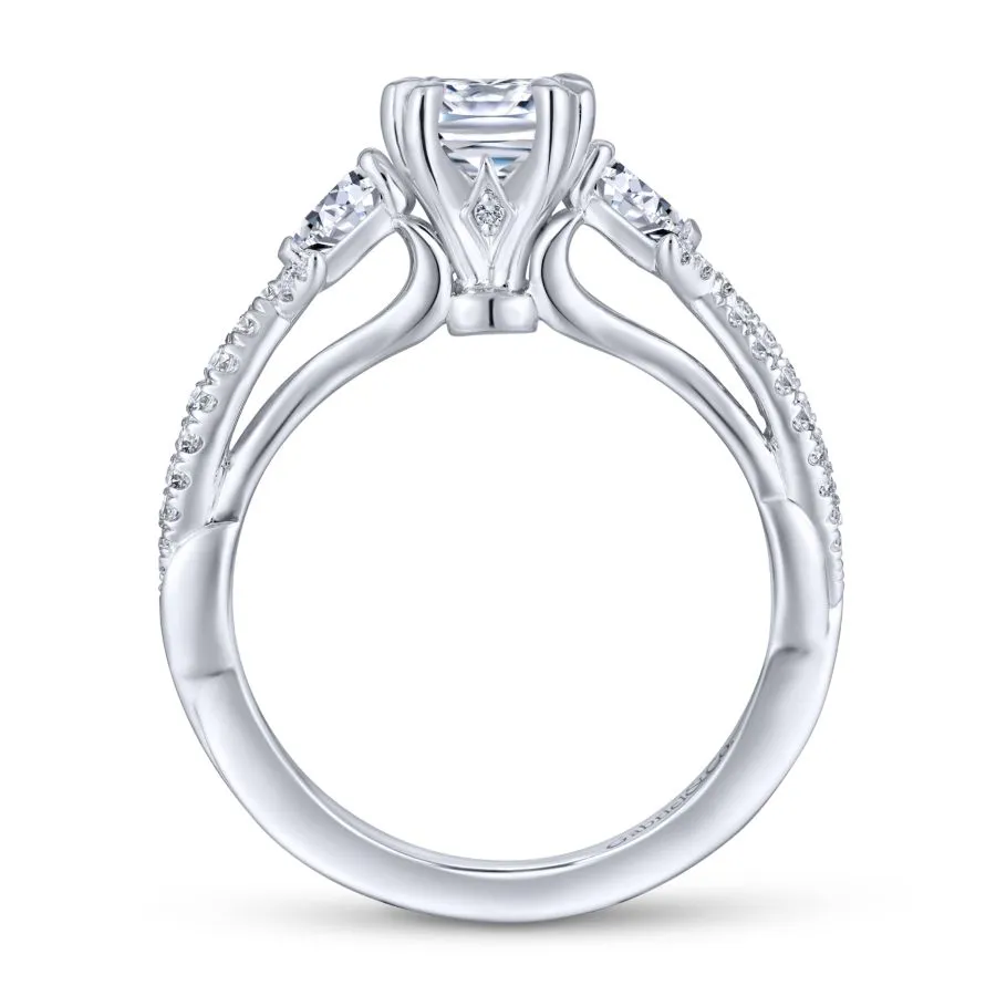 14K White Gold Cushion Cut Three Stone Diamond Engagement Ring