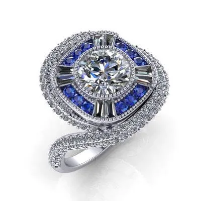 14K White Gold Diamond Ring With Blue Sapphire