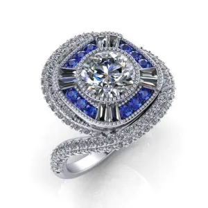 14K White Gold Diamond Ring With Blue Sapphire