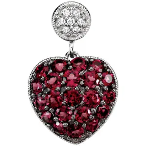 14k White Gold Genuine Brazilian Garnet & Diamond Heart Pendant