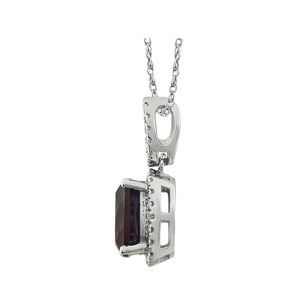 14k White Gold Mozambique Garnet & .03 CTW Diamond 18" Necklace