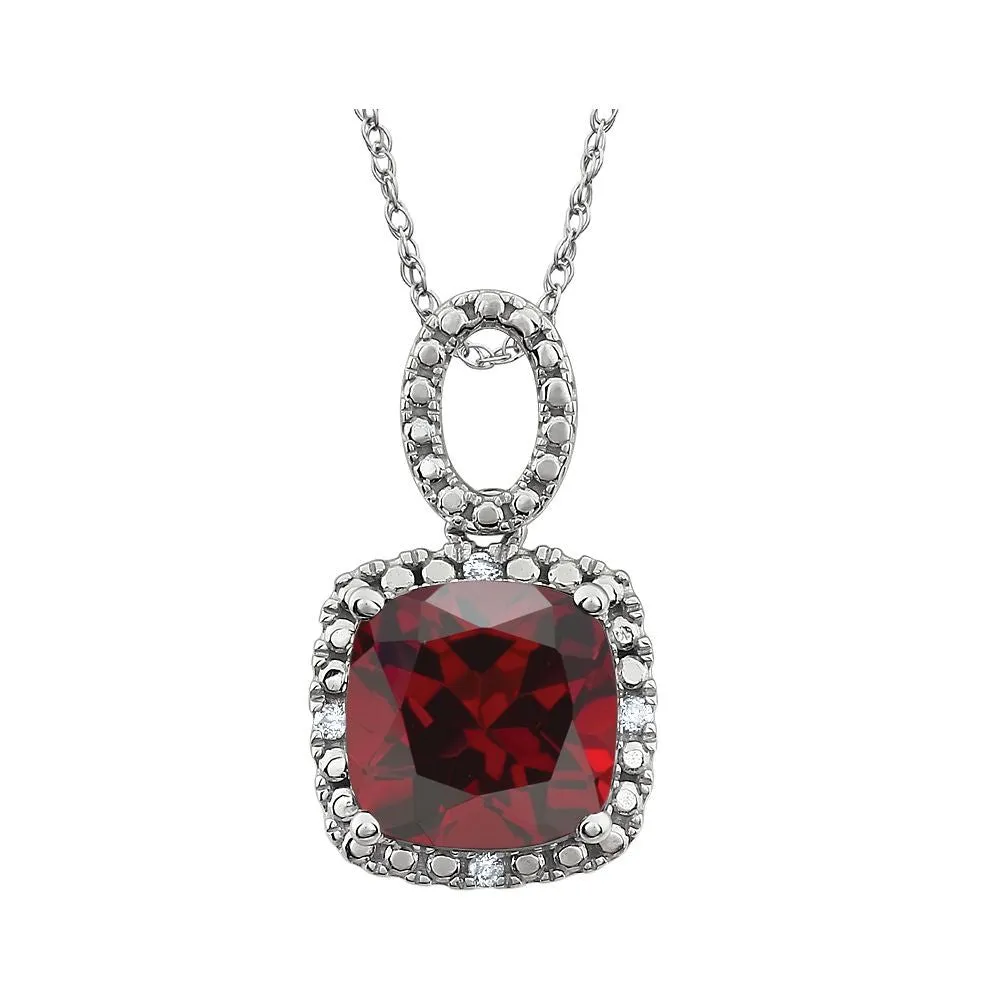 14k White Gold Mozambique Garnet & .03 CTW Diamond 18" Necklace