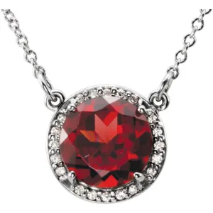 14k White Gold Mozambique Garnet & .05 CTW Diamond 16" Necklace