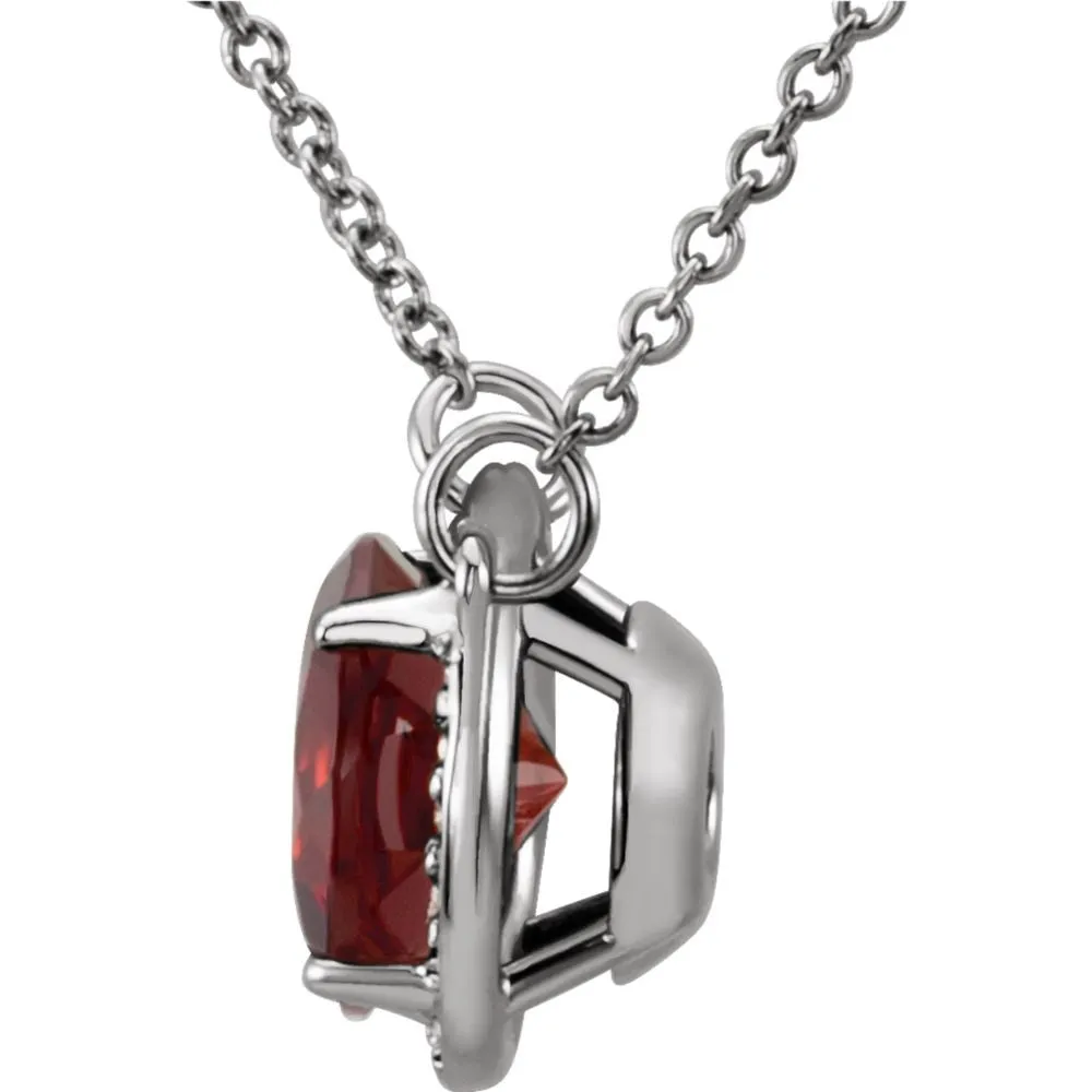 14k White Gold Mozambique Garnet & .05 CTW Diamond 16" Necklace
