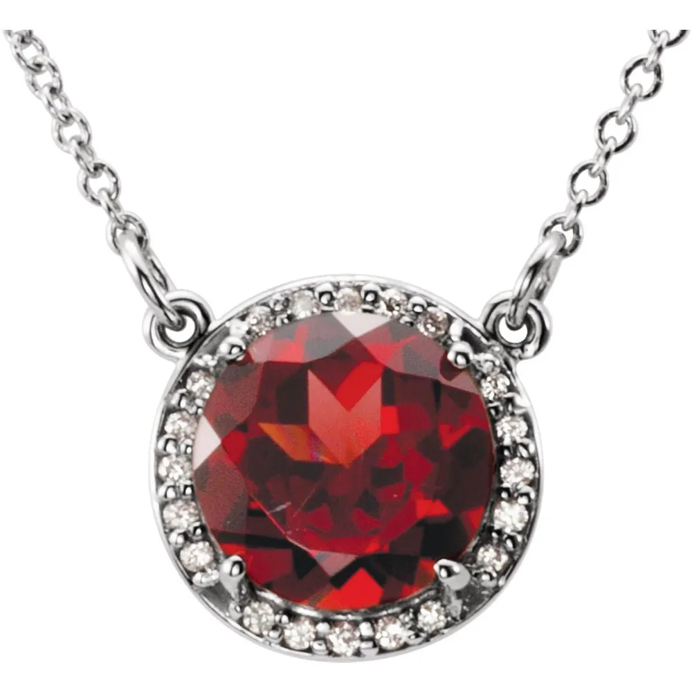 14k White Gold Mozambique Garnet & .05 CTW Diamond 16" Necklace