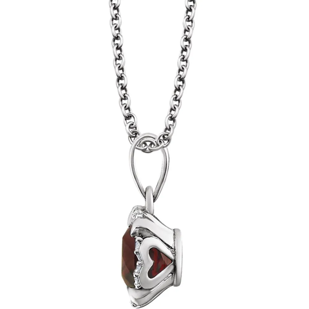 14k White Gold Mozambique Garnet & .05 CTW Diamond 18" Necklace