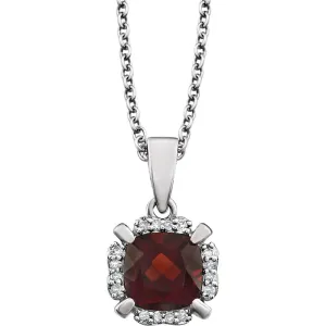 14k White Gold Mozambique Garnet & .05 CTW Diamond 18" Necklace