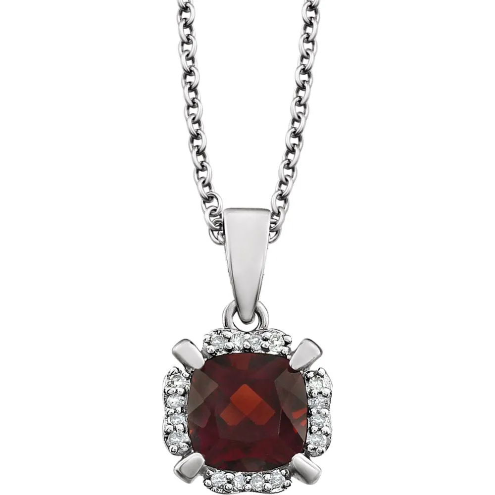 14k White Gold Mozambique Garnet & .05 CTW Diamond 18" Necklace