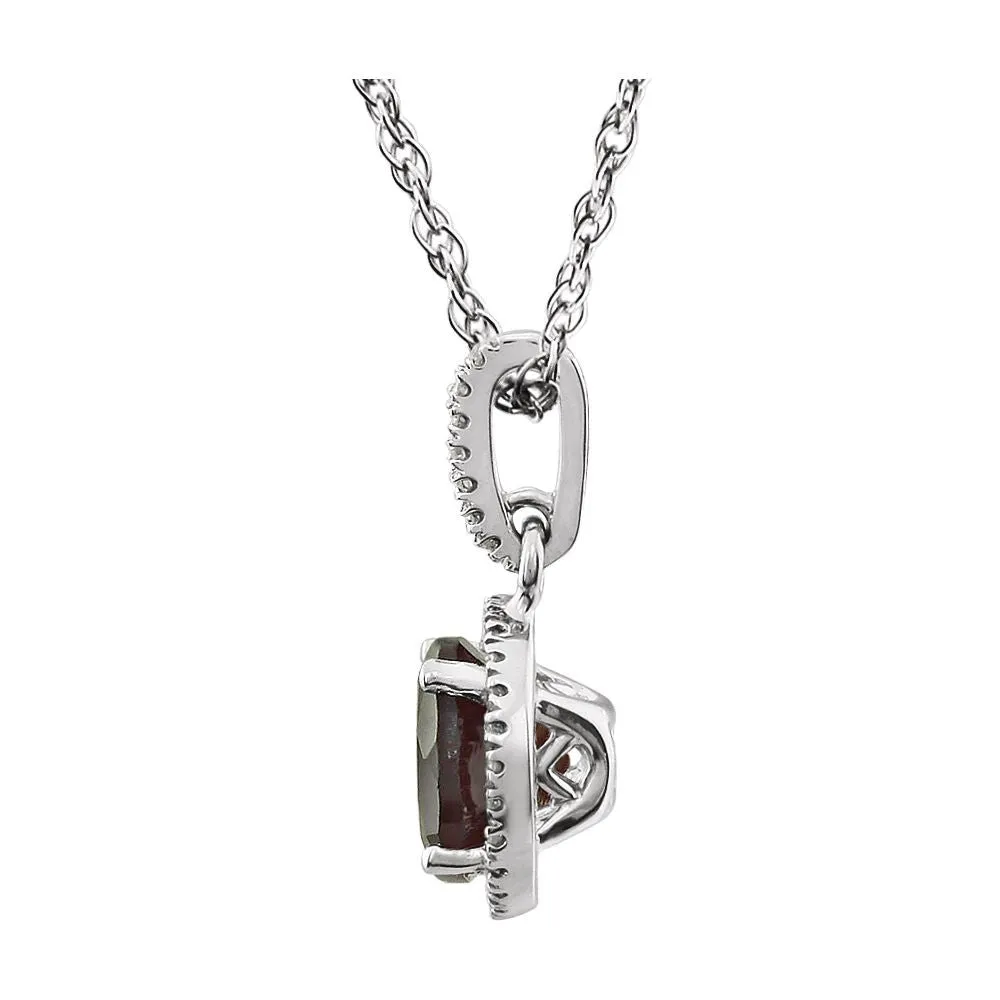 14k White Gold Mozambique Garnet & 1/10 CTW Diamond 18" Necklace