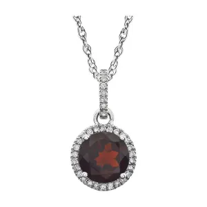 14k White Gold Mozambique Garnet & 1/10 CTW Diamond 18" Necklace