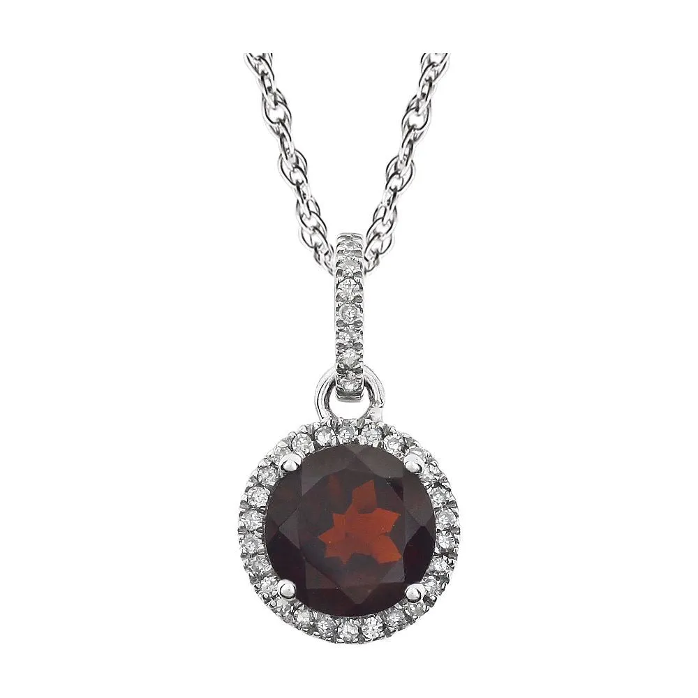14k White Gold Mozambique Garnet & 1/10 CTW Diamond 18" Necklace