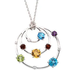 14k White Gold Multi-Gemstone & .05 CTW Diamond 18" Necklace