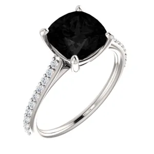 14k White Gold Onyx & 1/5 CTW Diamond Ring, Size 7