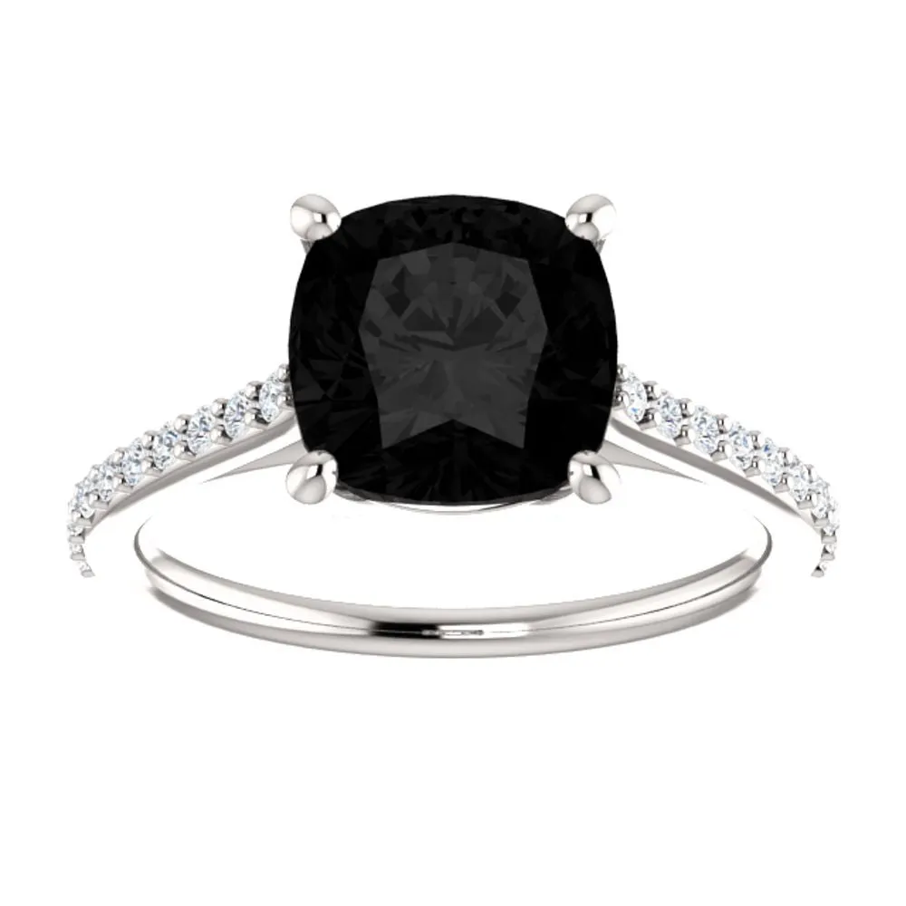 14k White Gold Onyx & 1/5 CTW Diamond Ring, Size 7