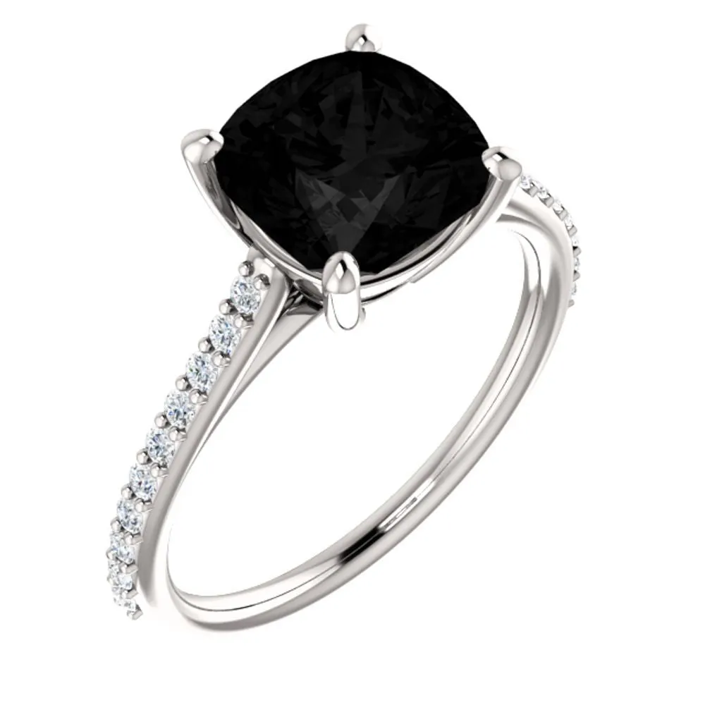 14k White Gold Onyx & 1/5 CTW Diamond Ring, Size 7