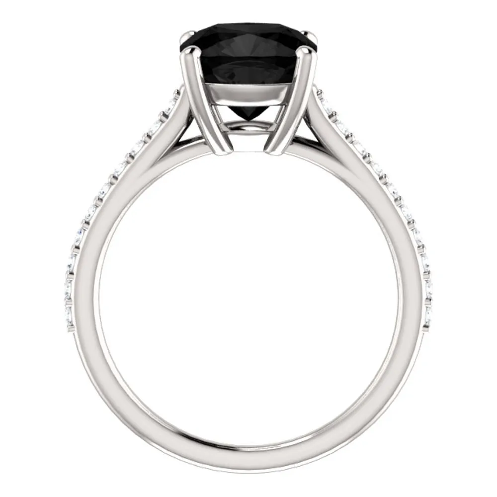 14k White Gold Onyx & 1/5 CTW Diamond Ring, Size 7